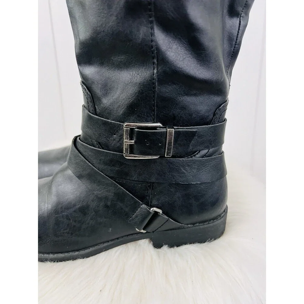 Style & Co Lolah Black Vegan Leather Riding Boots Tall Knee High Moto Goth 8M